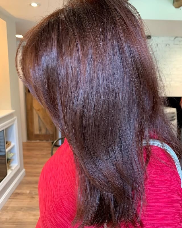 4. Warm Burgundy Sheen - Red Brown Hair Color