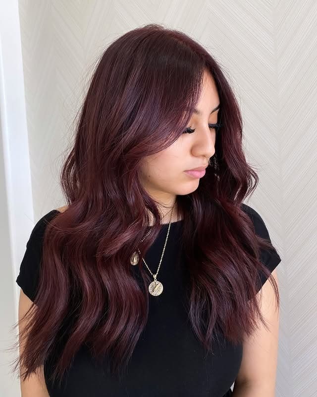 9. Velvet Red-Brown Waves - Red Brown Hair Color