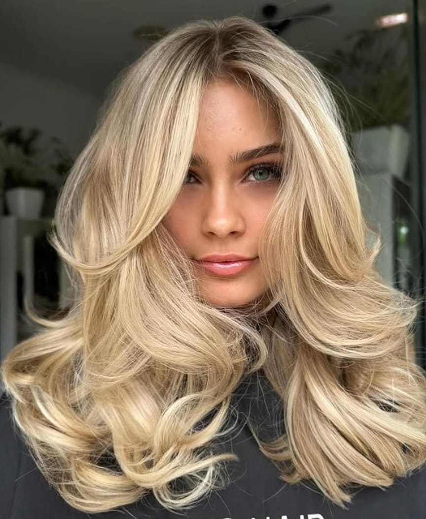 4. Voluminous Layered Blonde Blowout - Honey Blonde Hair with Highlights