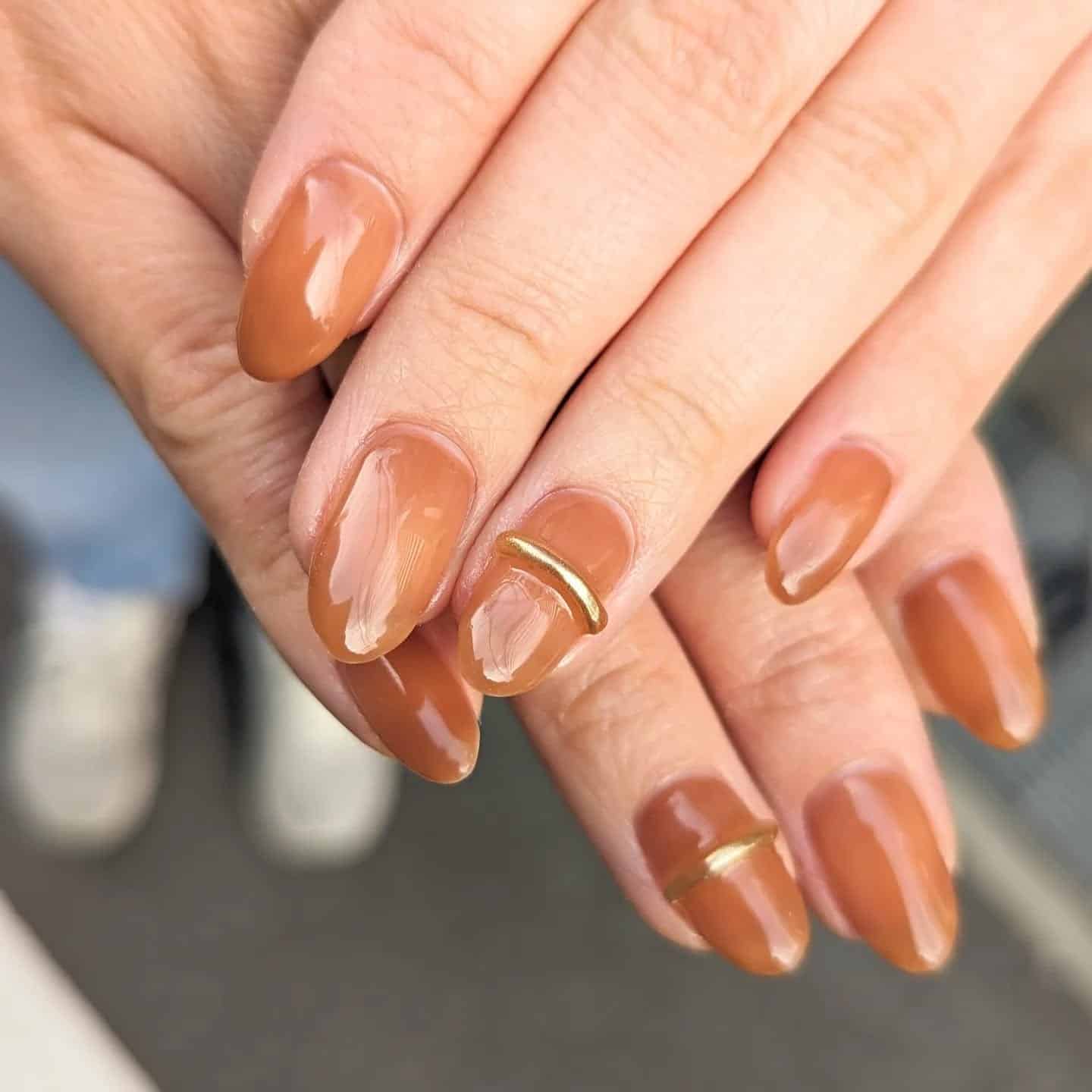 15. Caramel Sheen Simplicity - plum nail ideas