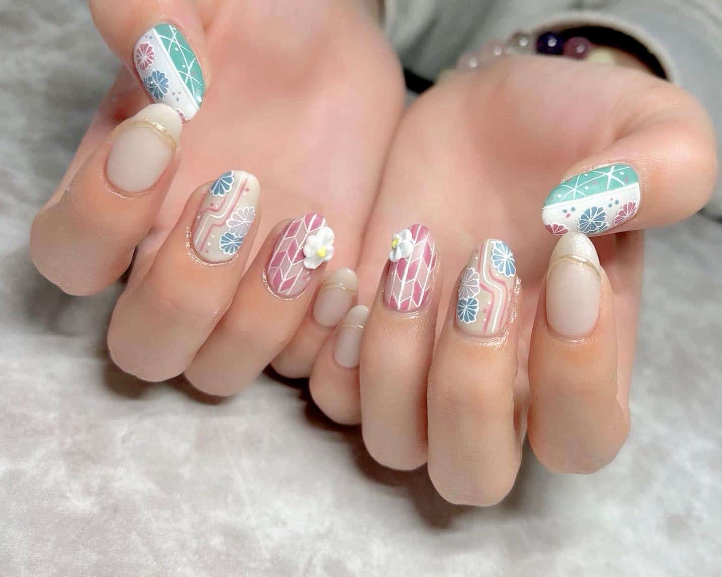 16. Pastel Pattern Harmony - plum nail ideas