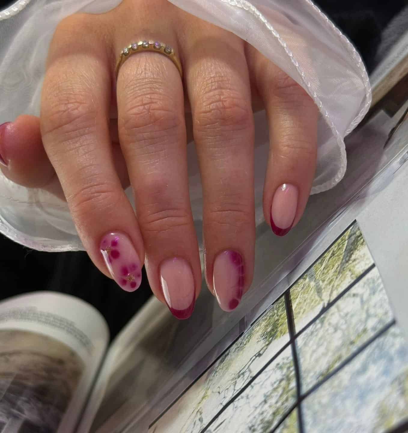 21. Plum Petal French with Sheer Base - plum nail ideas