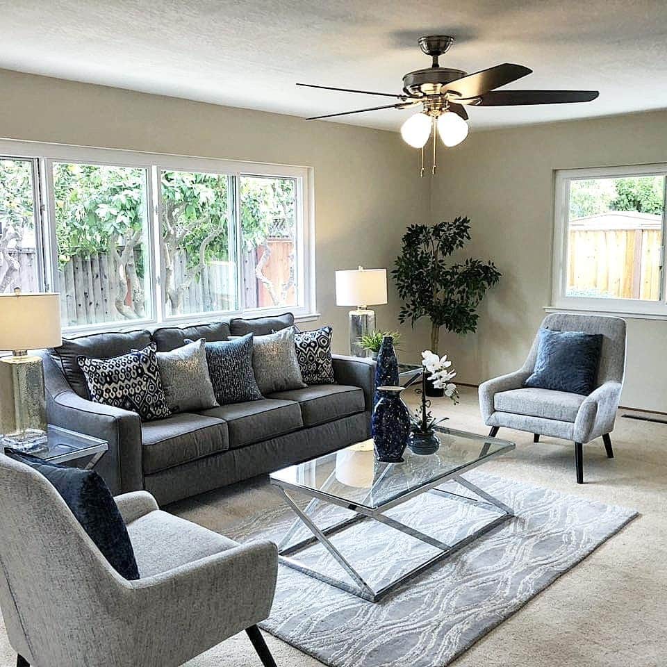 1. Modern Tranquility with Grey Layers - grey and blue living room ideas