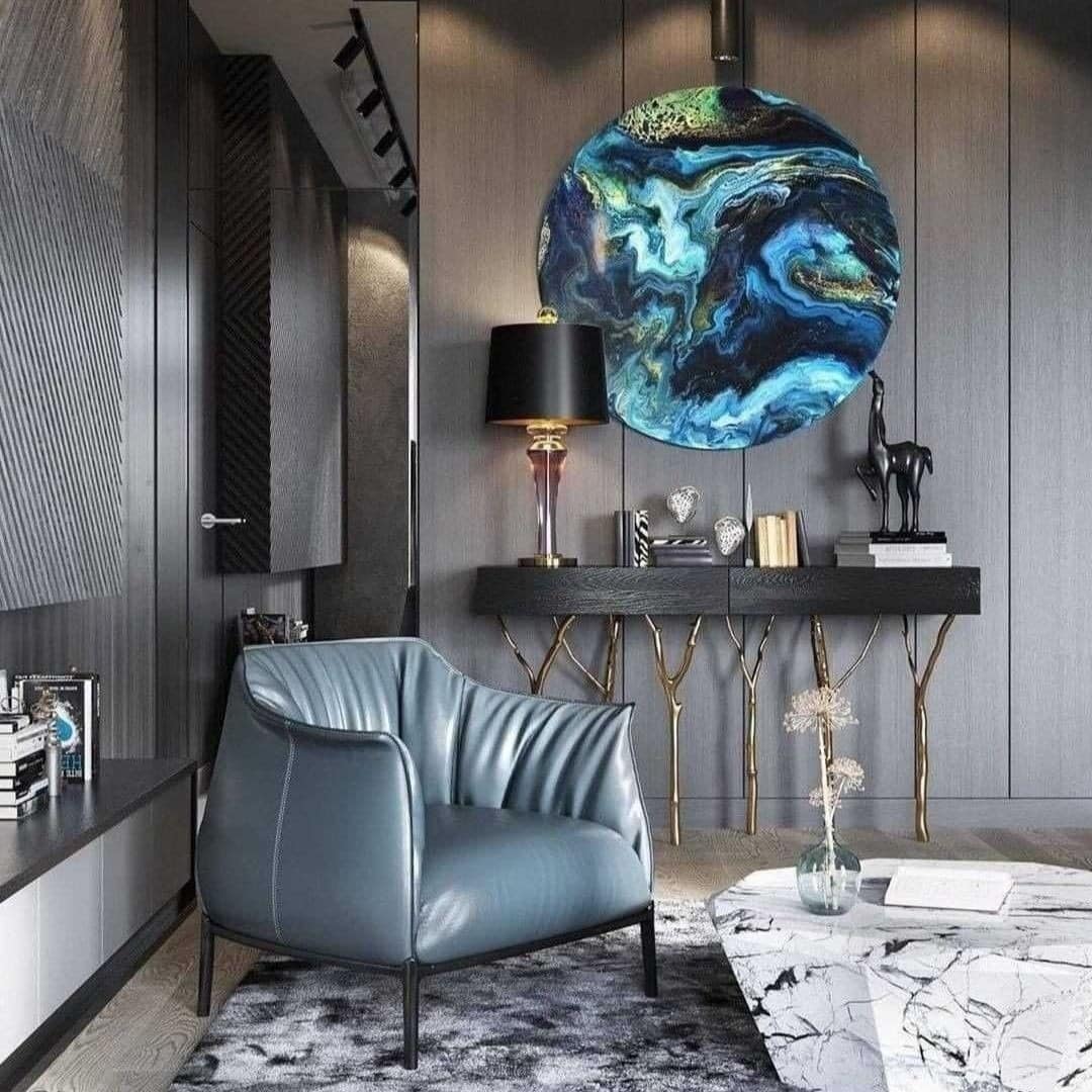 8. Contemporary Art Luxe - grey and blue living room ideas