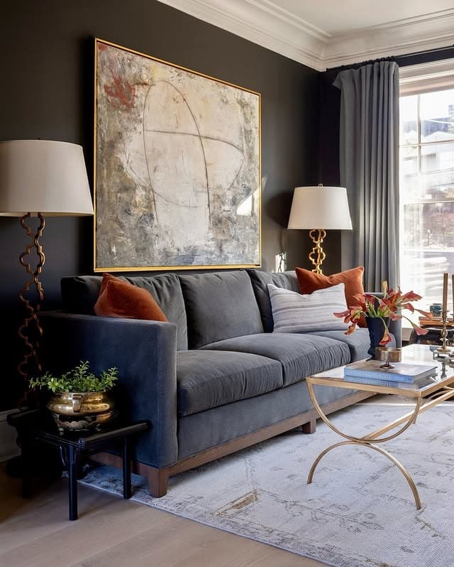 11. Charcoal Charm with Burnt Copper Accents - grey and blue living room ideas