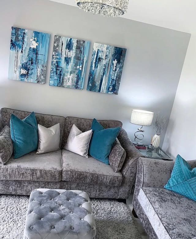 16. Contemporary Cool with Teal Highlights - grey and blue living room ideas