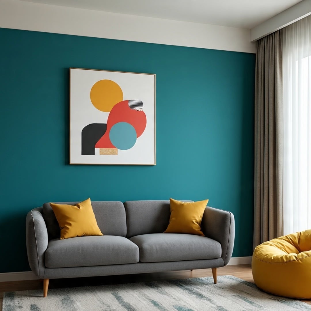 17. Modern Teal Contrast - teal and grey living room ideas