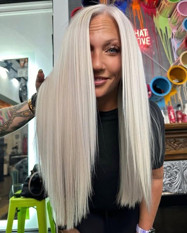 12. Ultra-Sleek Diamond Platinum Lengths - Platinum Hair Color
