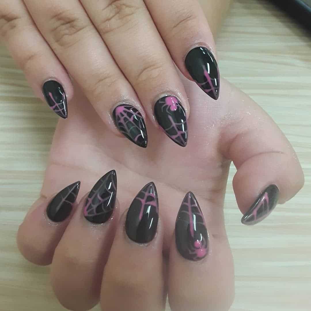 3. Spider Web Noir Nails - pointed nail ideas