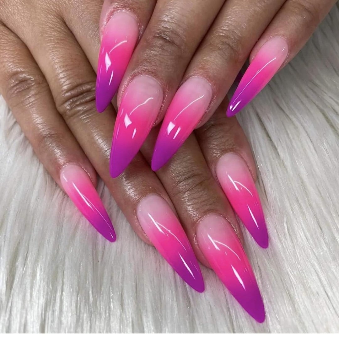 8. Pink Sunset Ombre Nails - pointed nail ideas