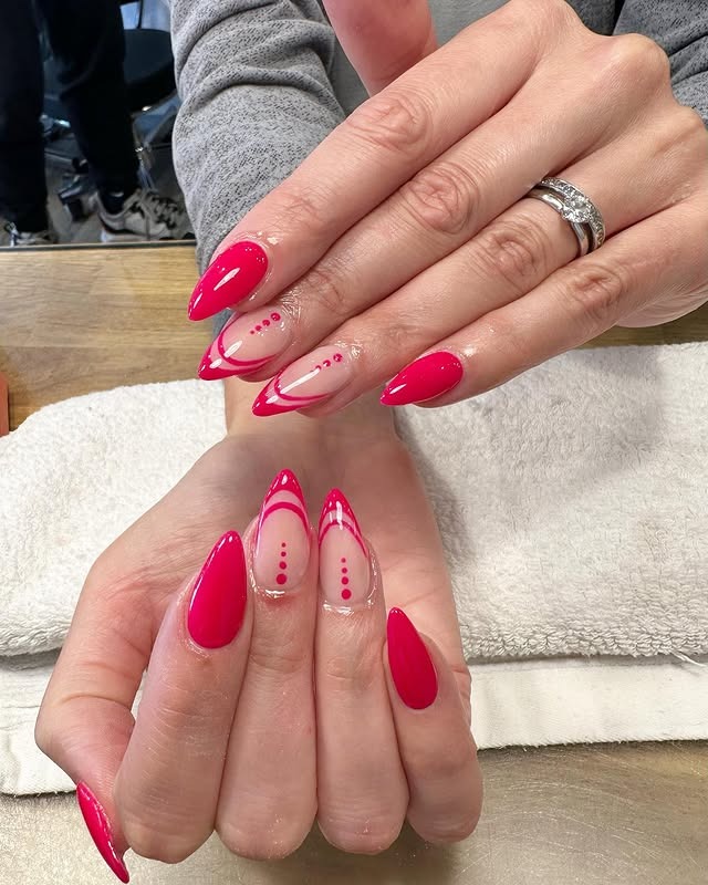 13. Crimson Curve Nails - pointed nail ideas