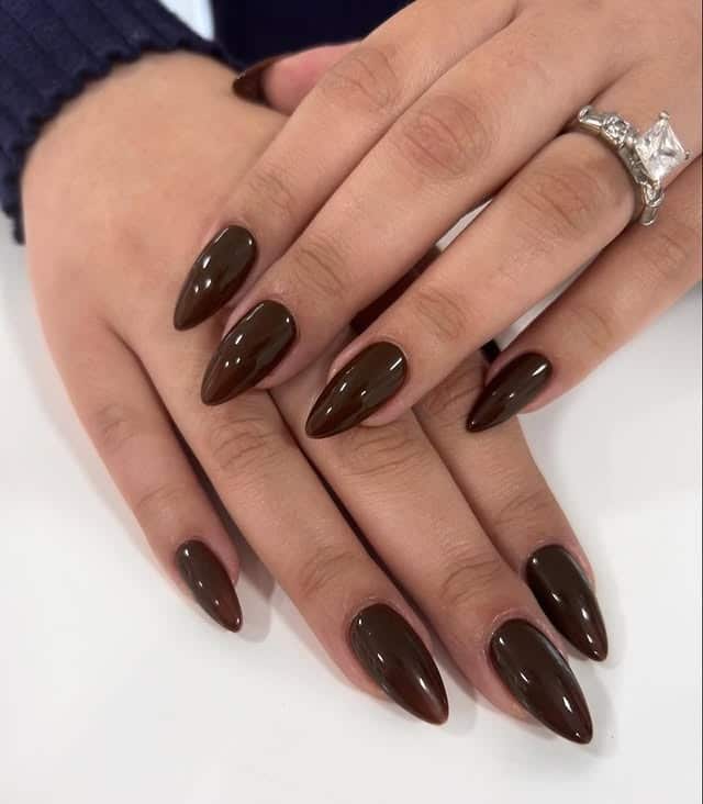 20. Espresso Shine Nails - pointed nail ideas