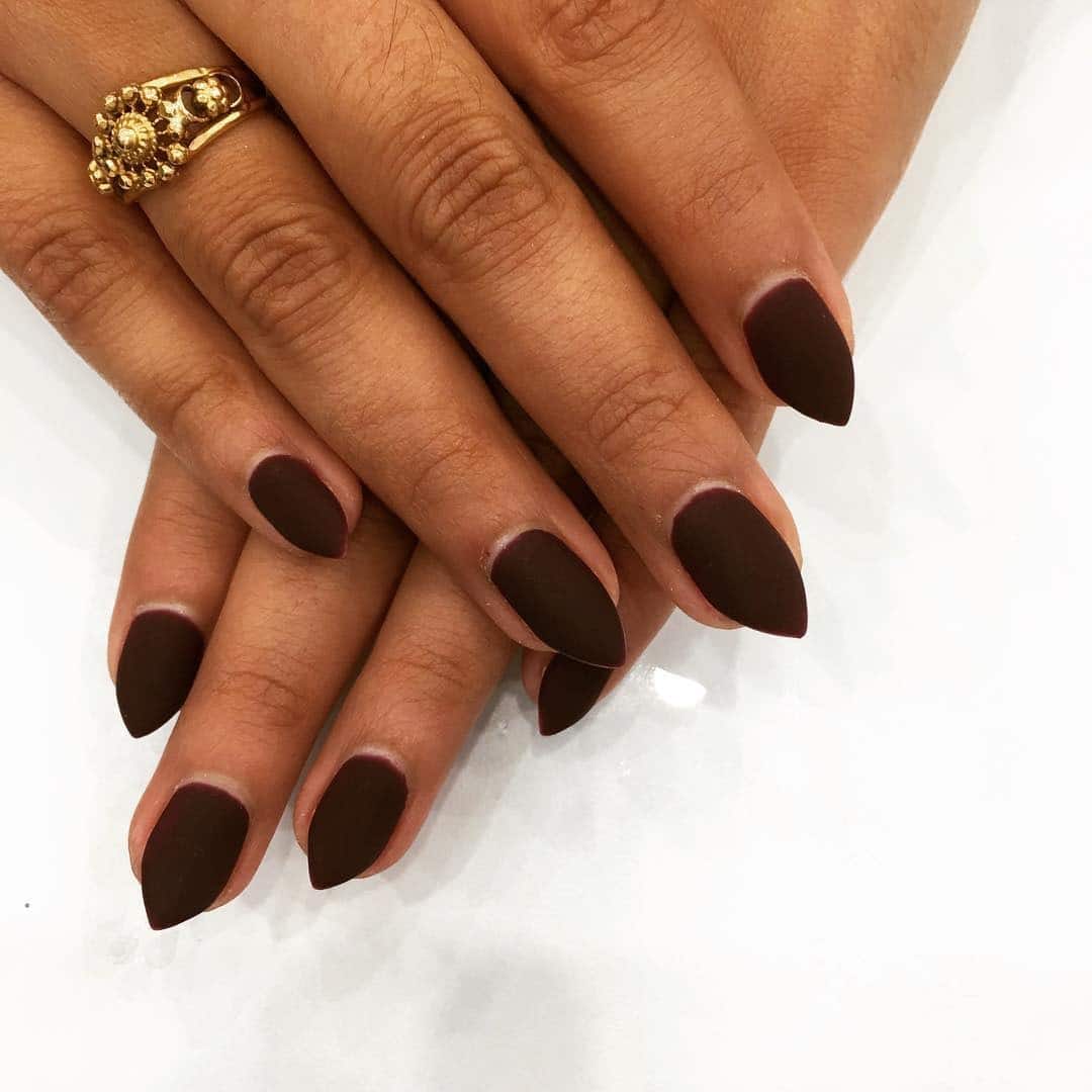 21. Matte Espresso Nails - pointed nail ideas