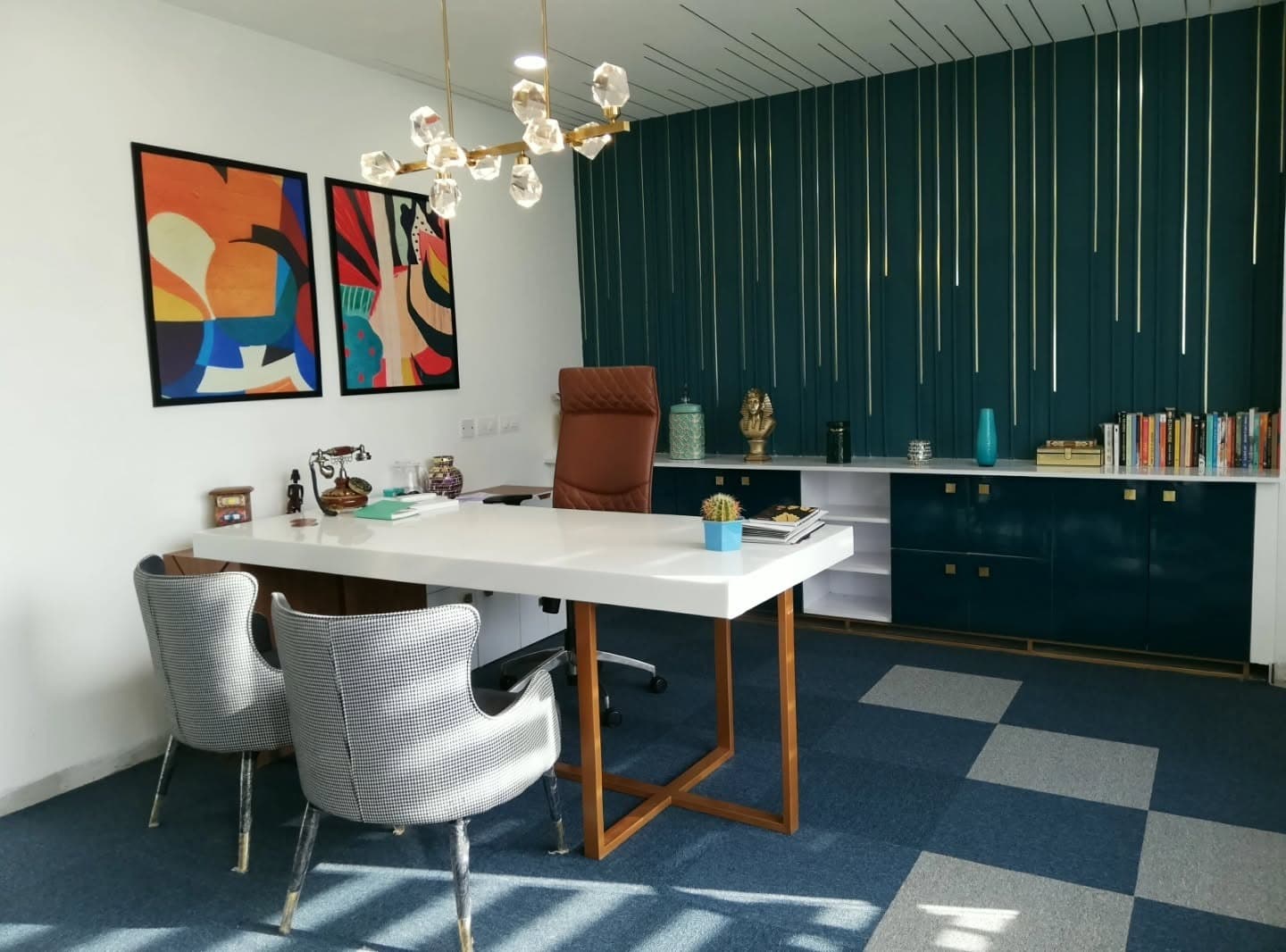 4. Creative Director’s Suite in Teal and Gold - corporate office ideas