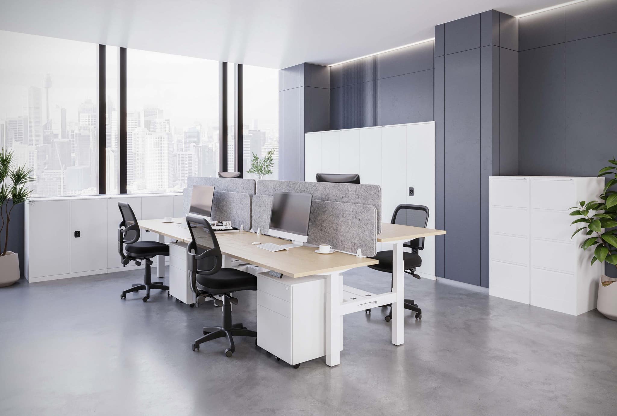 5. Collaborative Studio in Cool Neutrals - corporate office ideas