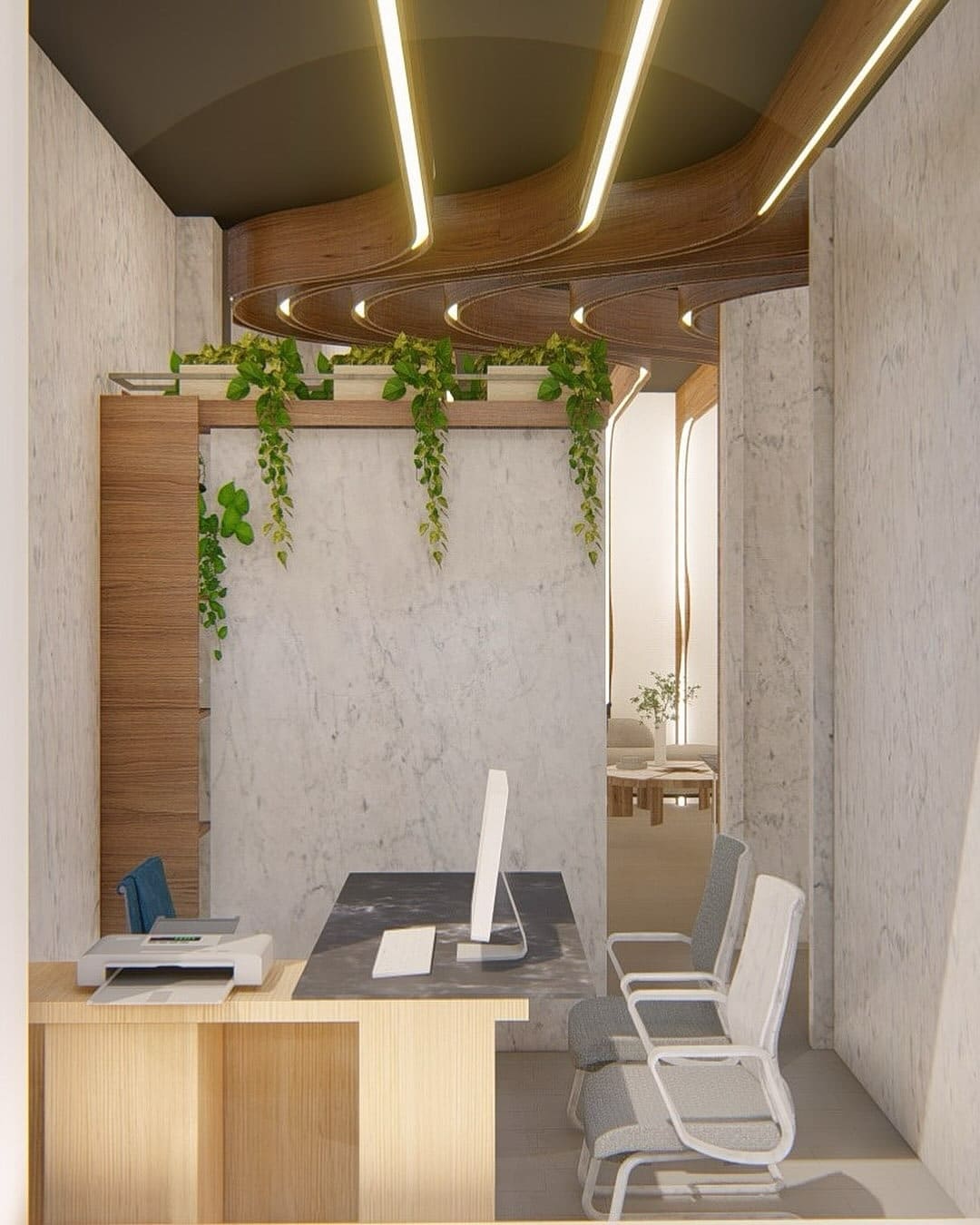 8. Biophilic Office with Organic Flow - corporate office ideas