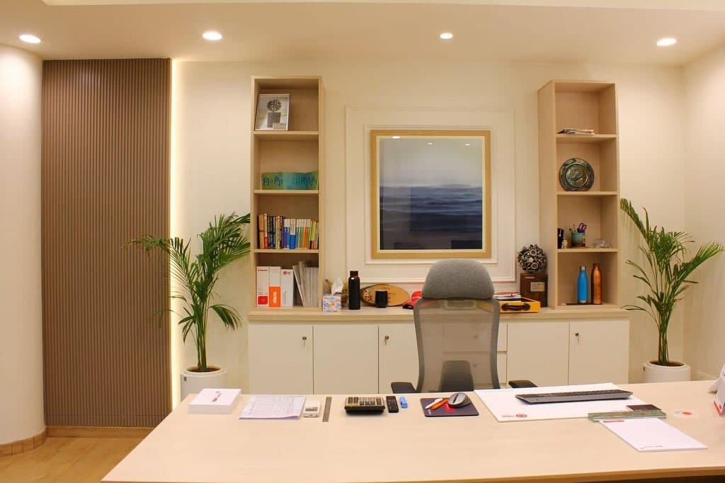 17. Minimal Executive Office in Cream and Sandstone - corporate office ideas