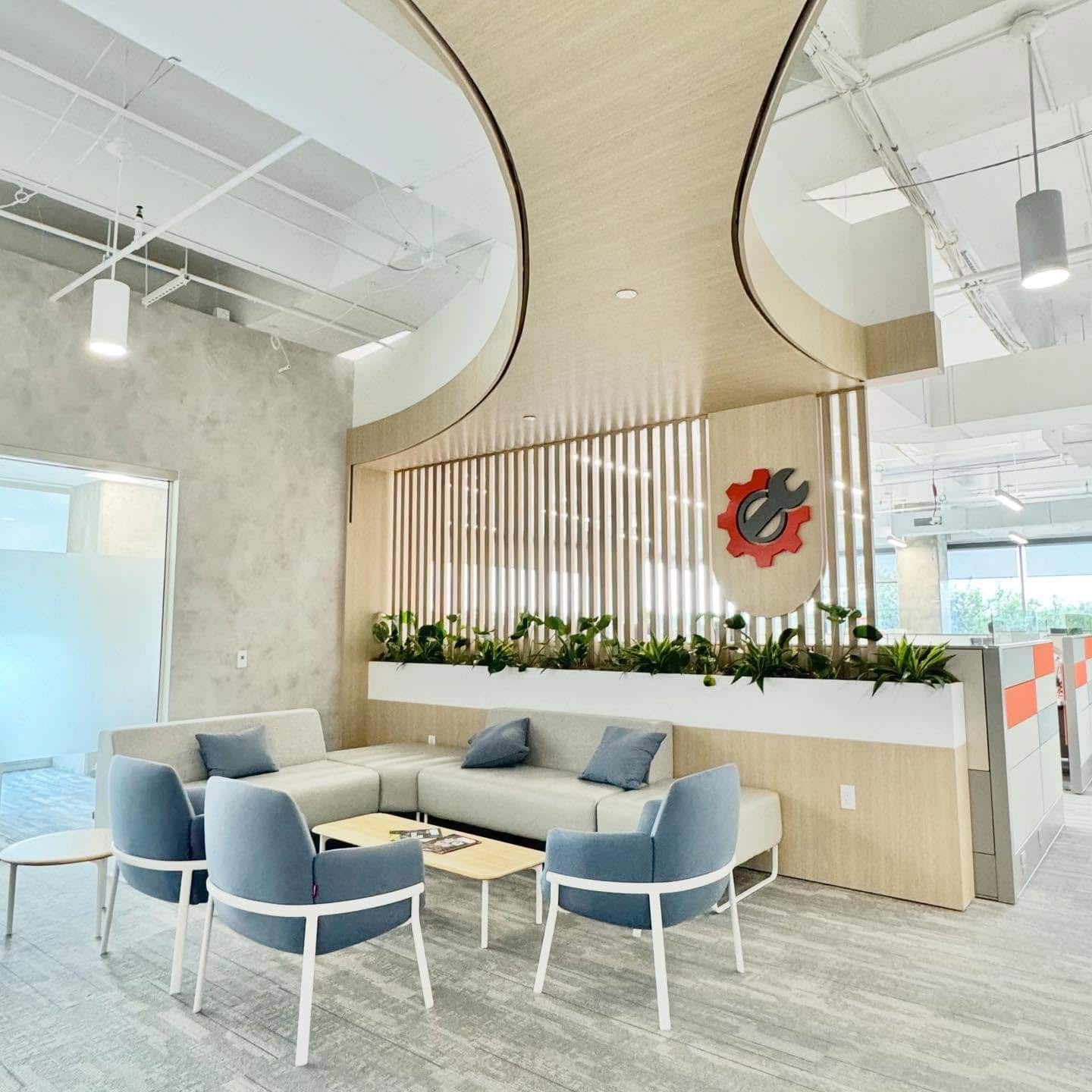 19. Boardroom Elegance in Timber and Gray - corporate office ideas