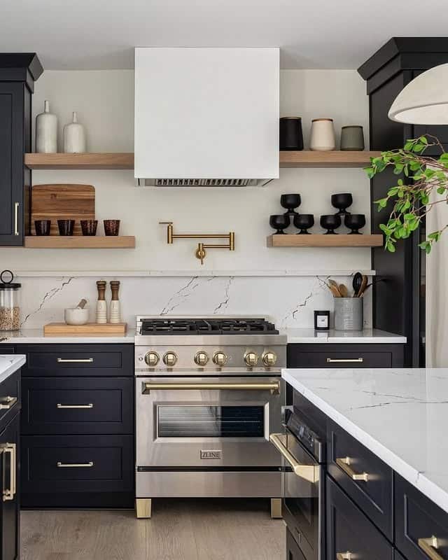 4. Modern Contrast in Black & Brass - kitchen centerpiece ideas