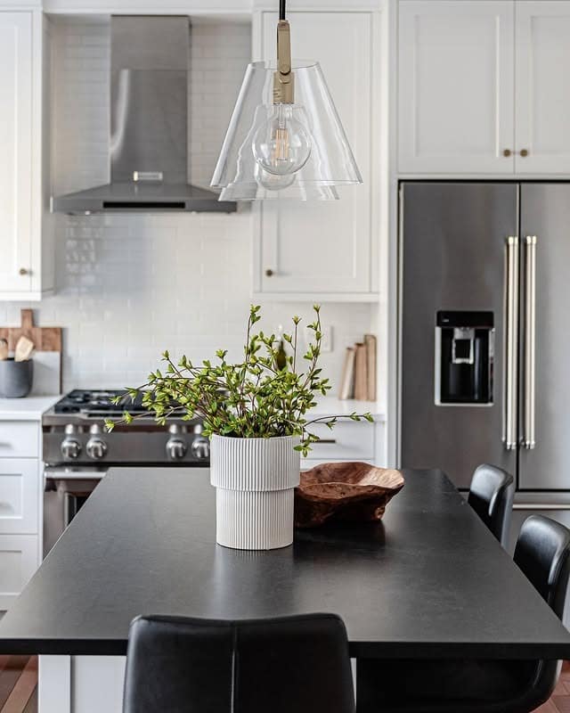 6. Classic White & Graphite Minimalism - kitchen centerpiece ideas
