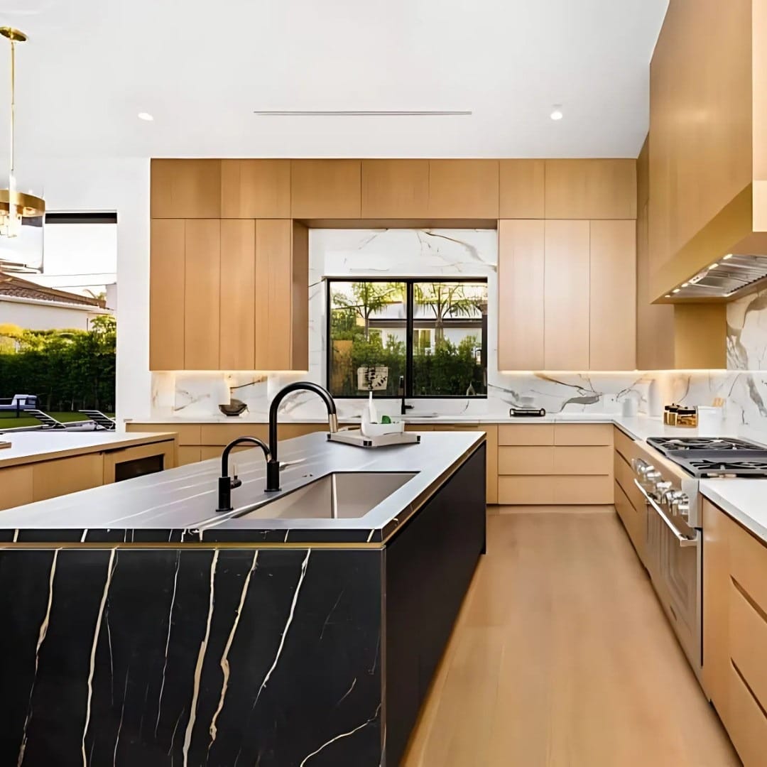 12. Golden Maple and Ebony Statement - kitchen centerpiece ideas