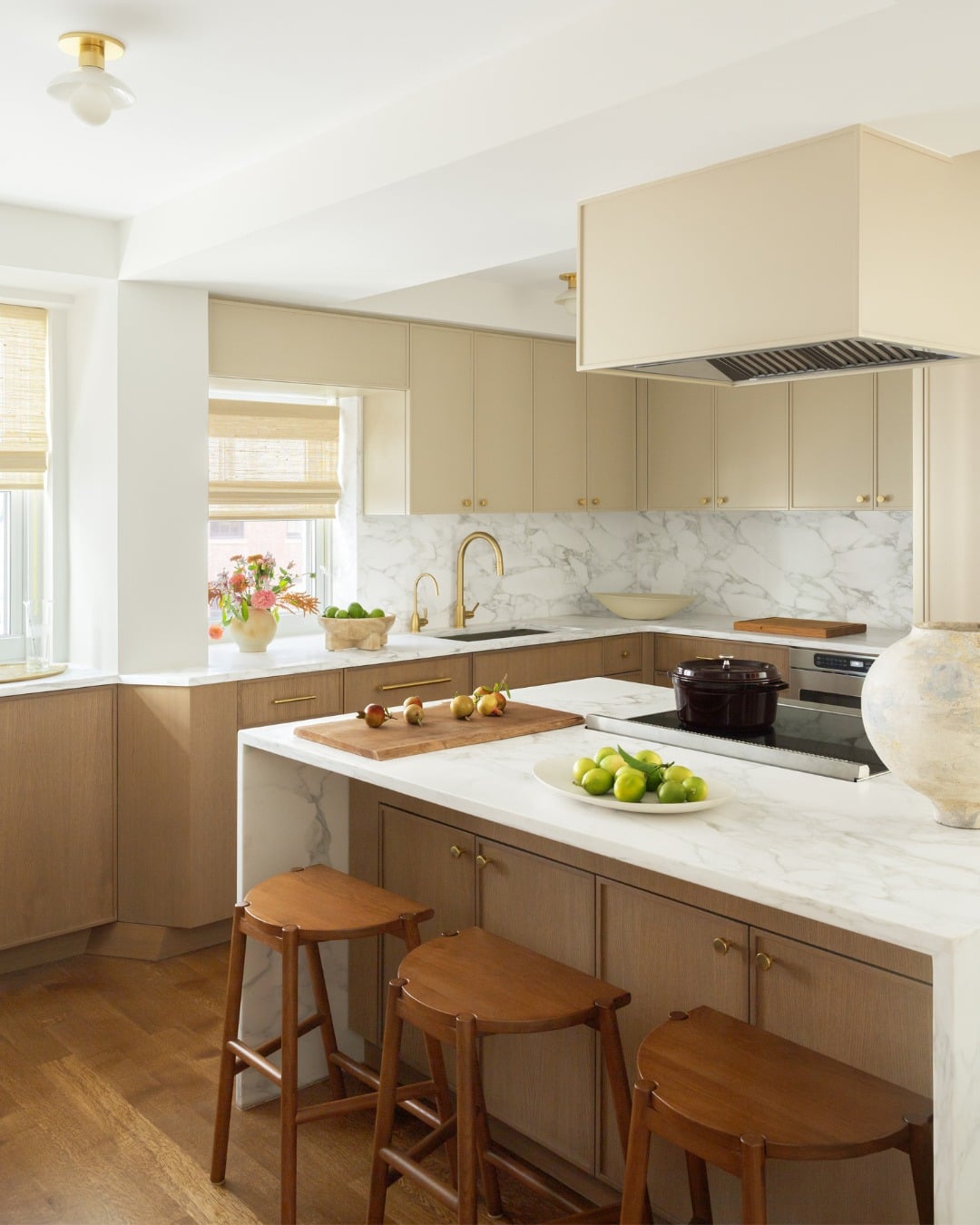 15. Soft Neutrals and Walnut Warmth - kitchen centerpiece ideas