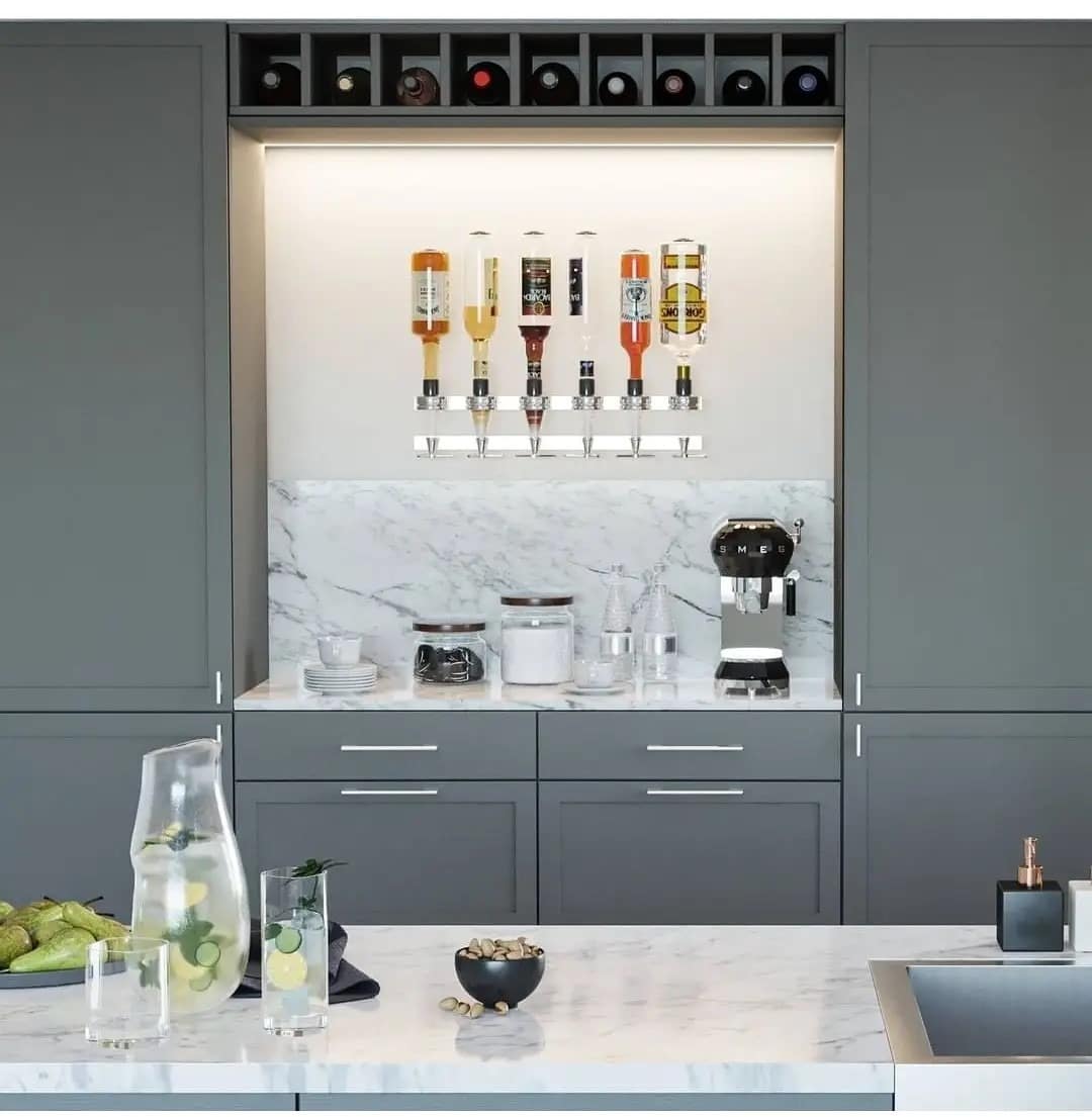 16. Sleek Charcoal Mixology Nook - kitchen centerpiece ideas