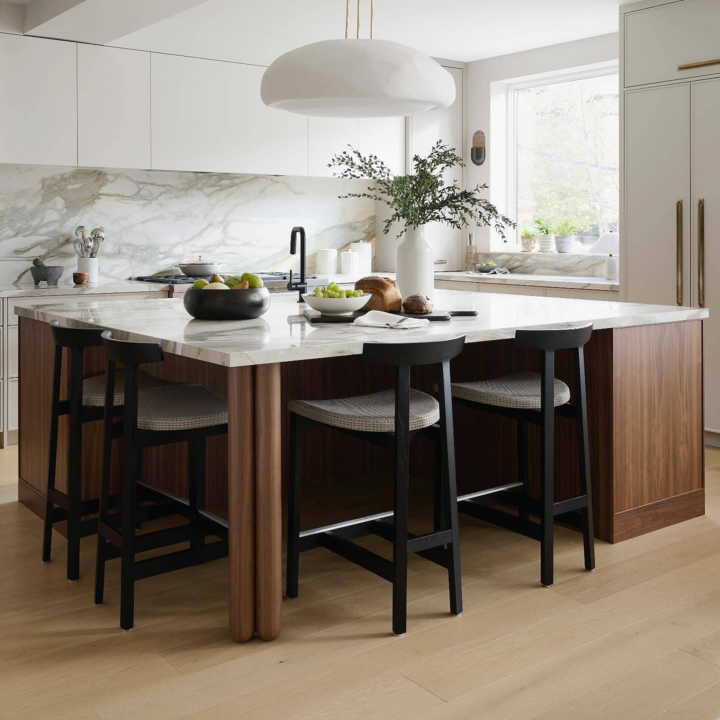 19. Walnut and White Modern Classic - kitchen centerpiece ideas