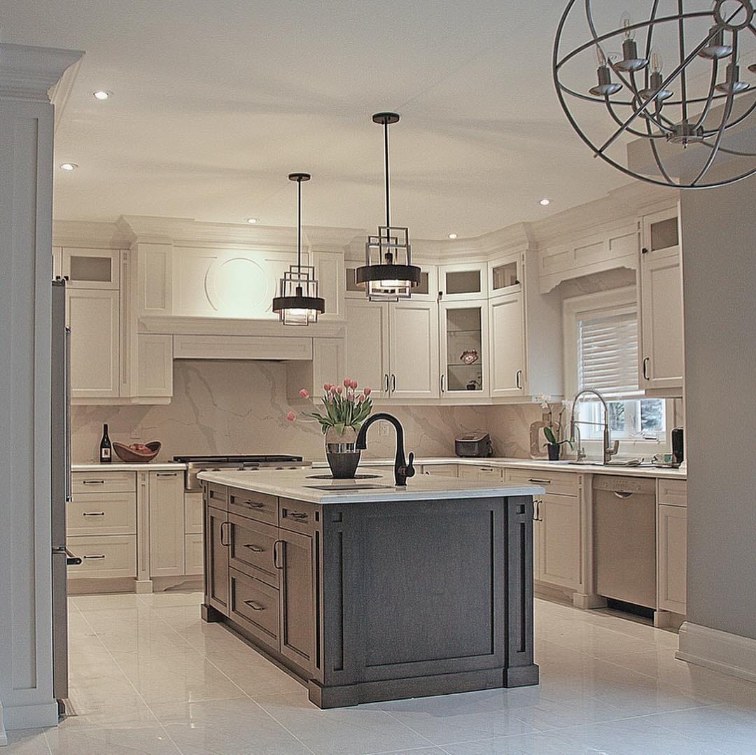 22. Ivory Elegance with Espresso Accents - kitchen centerpiece ideas