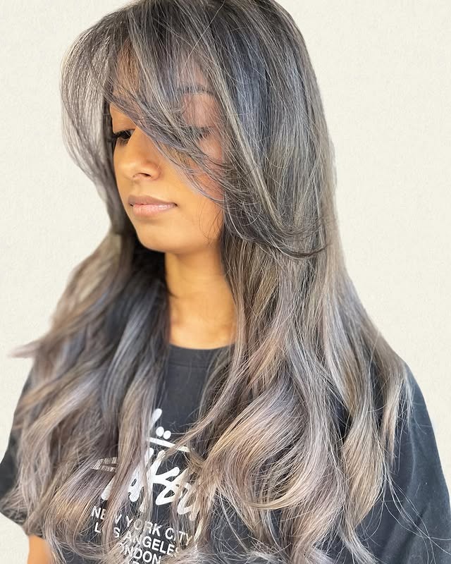 4. Muted Ash Violet Balayage with Layered Ends - Ash Blonde Balayage