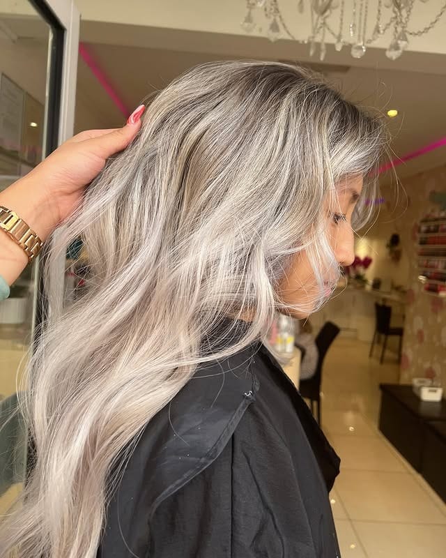 7. Platinum Ash Blend with Root Shadow - Ash Blonde Balayage