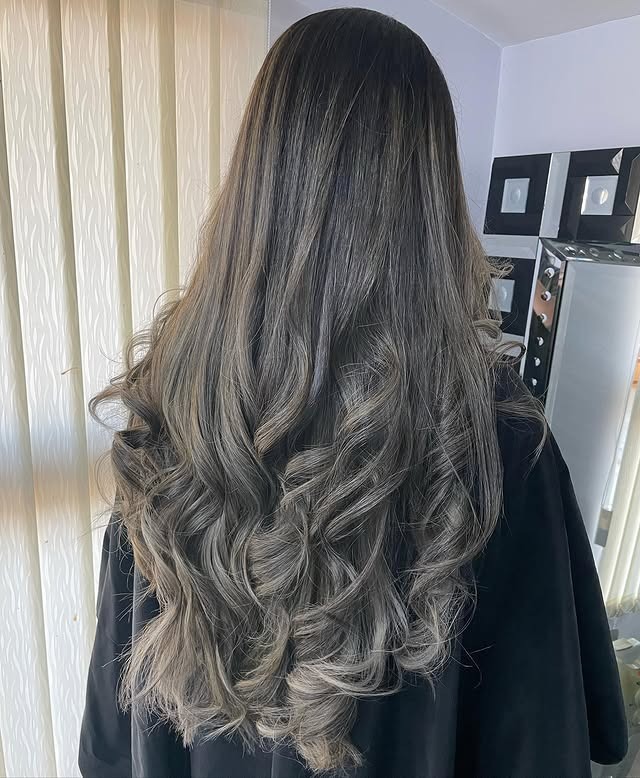 15. Charcoal Ash Balayage with Cascading Curls - Ash Blonde Balayage