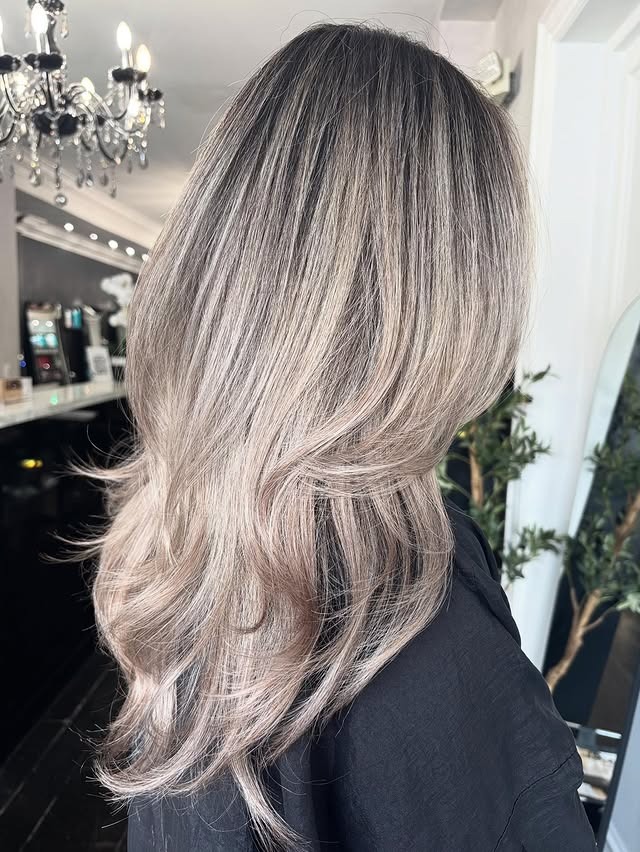 16. Pearl Ash Balayage with Feathered Layers - Ash Blonde Balayage