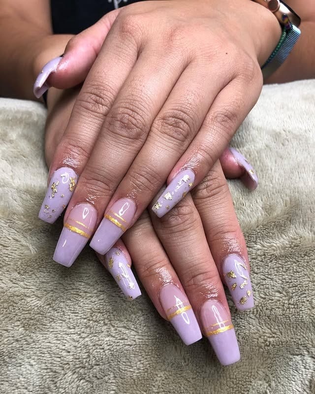 1. Lavender Luxe with Gold Accents - purple and gold nail ideas