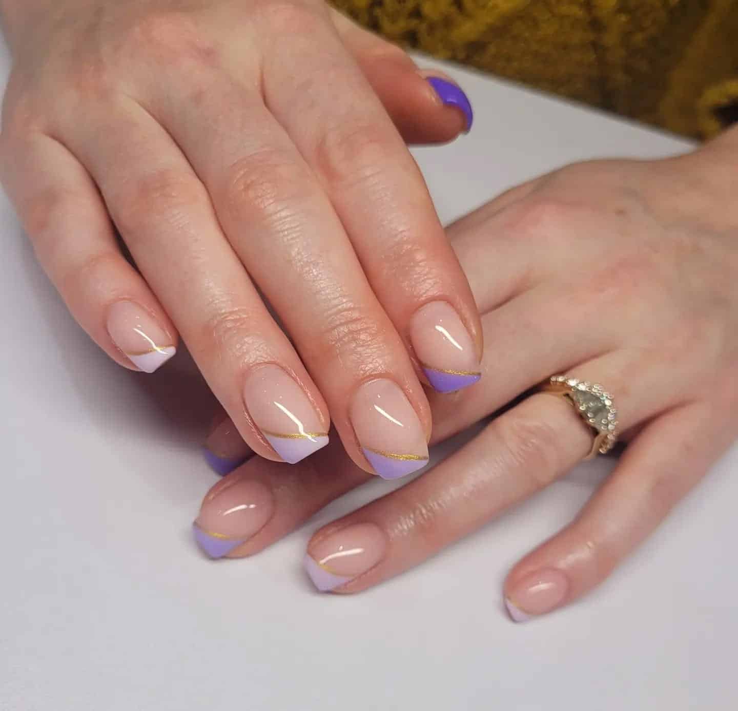 8. Lilac French Angles with Gold Detail - purple and gold nail ideas