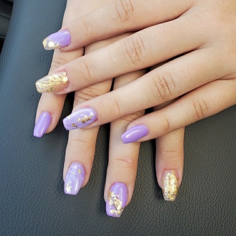 16. Lilac Shimmer Luxe - purple and gold nail ideas