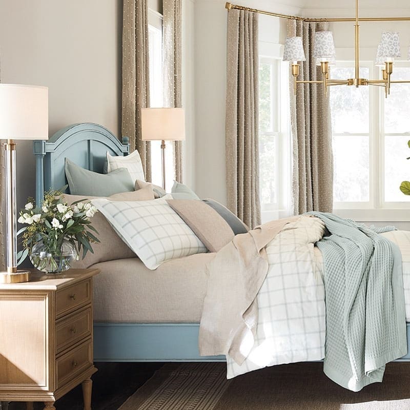 12. Classic Elegance with Powder Blue Accents - gray and blue bedroom ideas