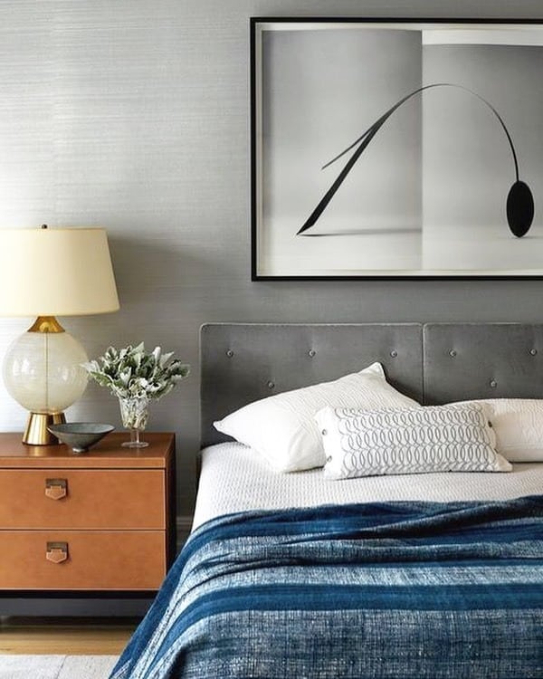 20. Mid-Century Elegance in Charcoal Gray and Denim Blue - gray and blue bedroom ideas