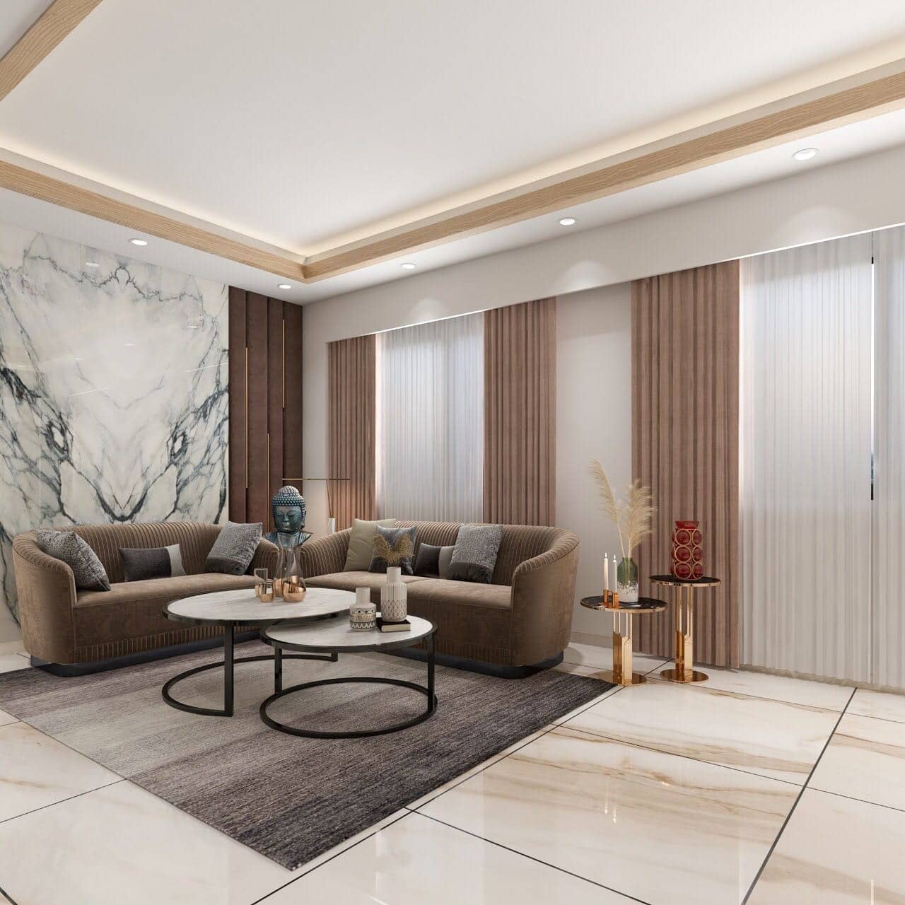 10. Polished Marble and Gold Sophistication - brown and gold living room ideas