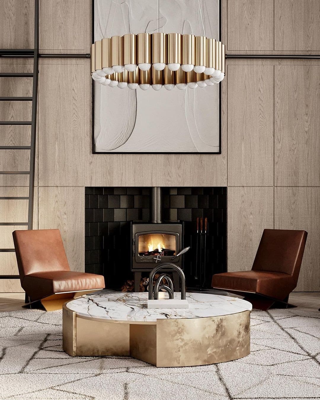 18. Mid-Century Glow with Polished Gold and Leather - brown and gold living room ideas