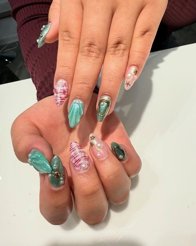 4. Mermaid Fantasy Nails - red and green nail ideas