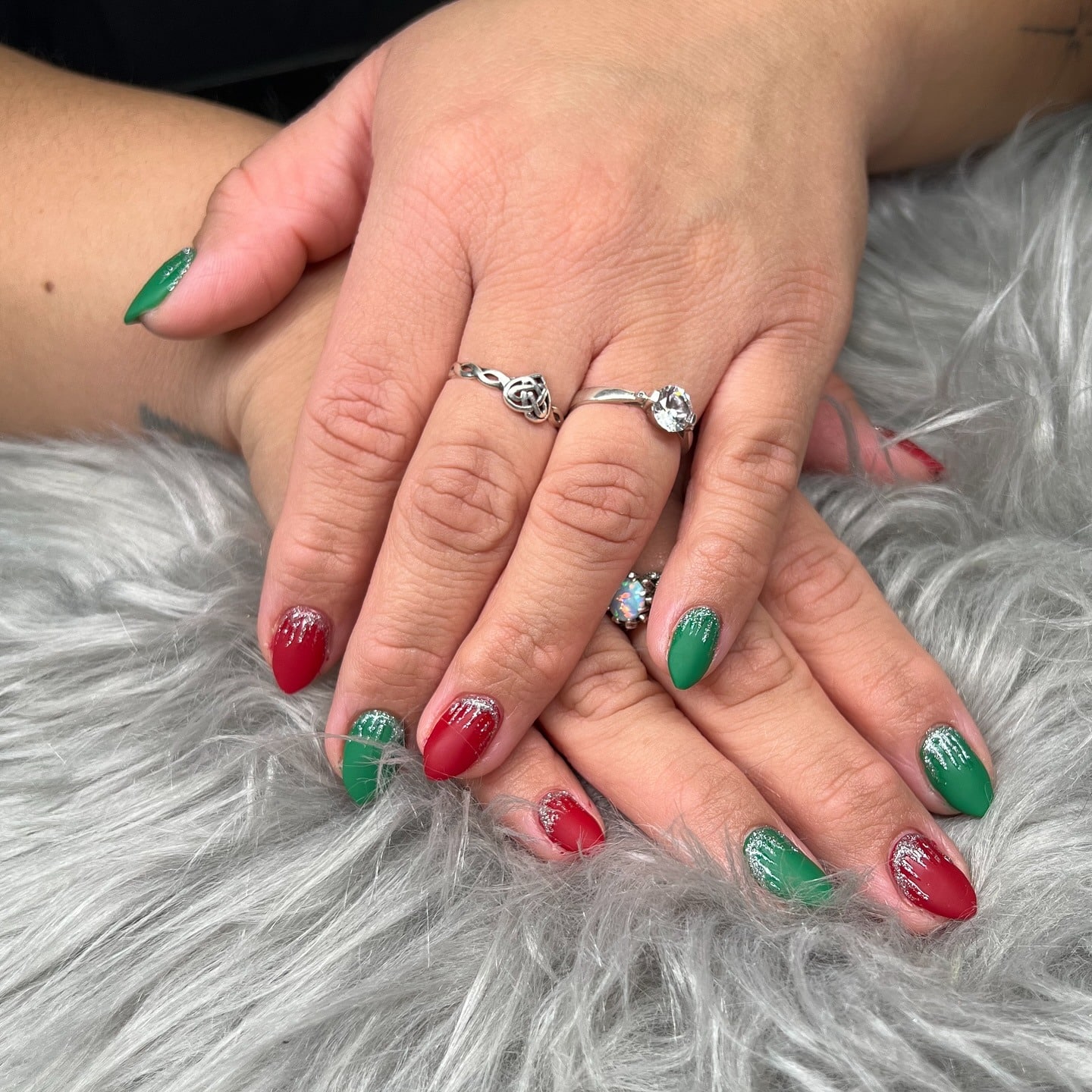 5. Matte Red and Green Frost Nails - red and green nail ideas