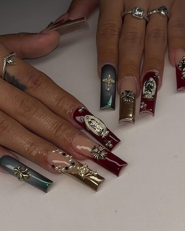 14. Gilded Faith Holiday Nails - red and green nail ideas