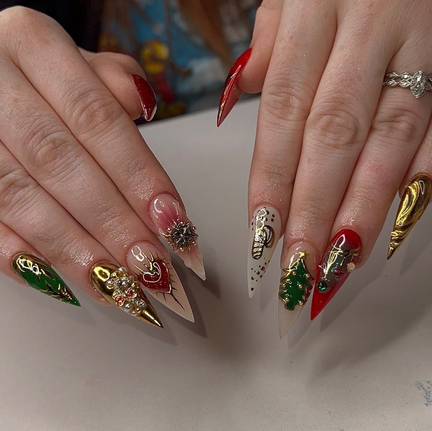 16. Luxury Holiday Extravaganza - red and green nail ideas