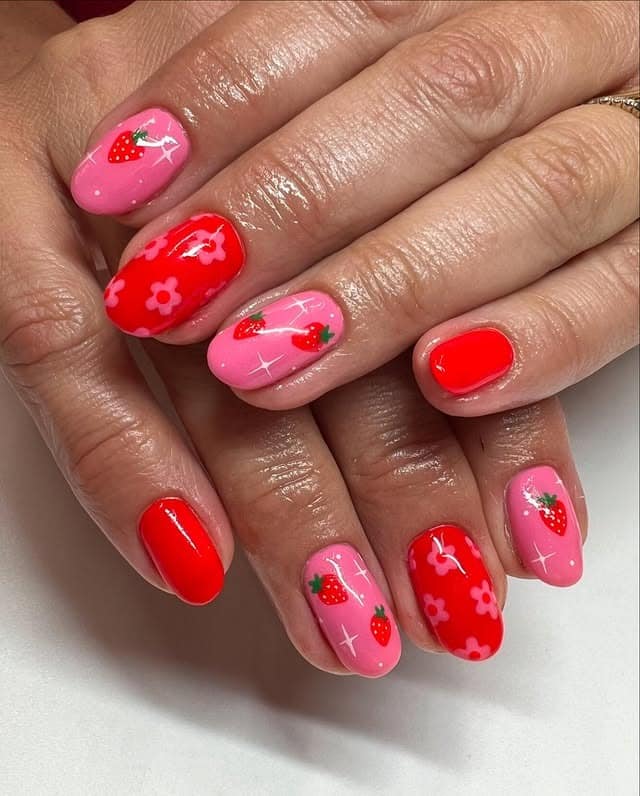 2. Sweet Strawberry Charm - red and pink nail ideas