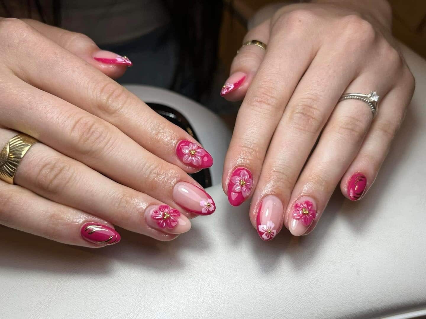 7. Blossom Elegance - red and pink nail ideas