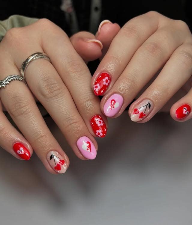 10. Cupid’s Garden Delight - red and pink nail ideas