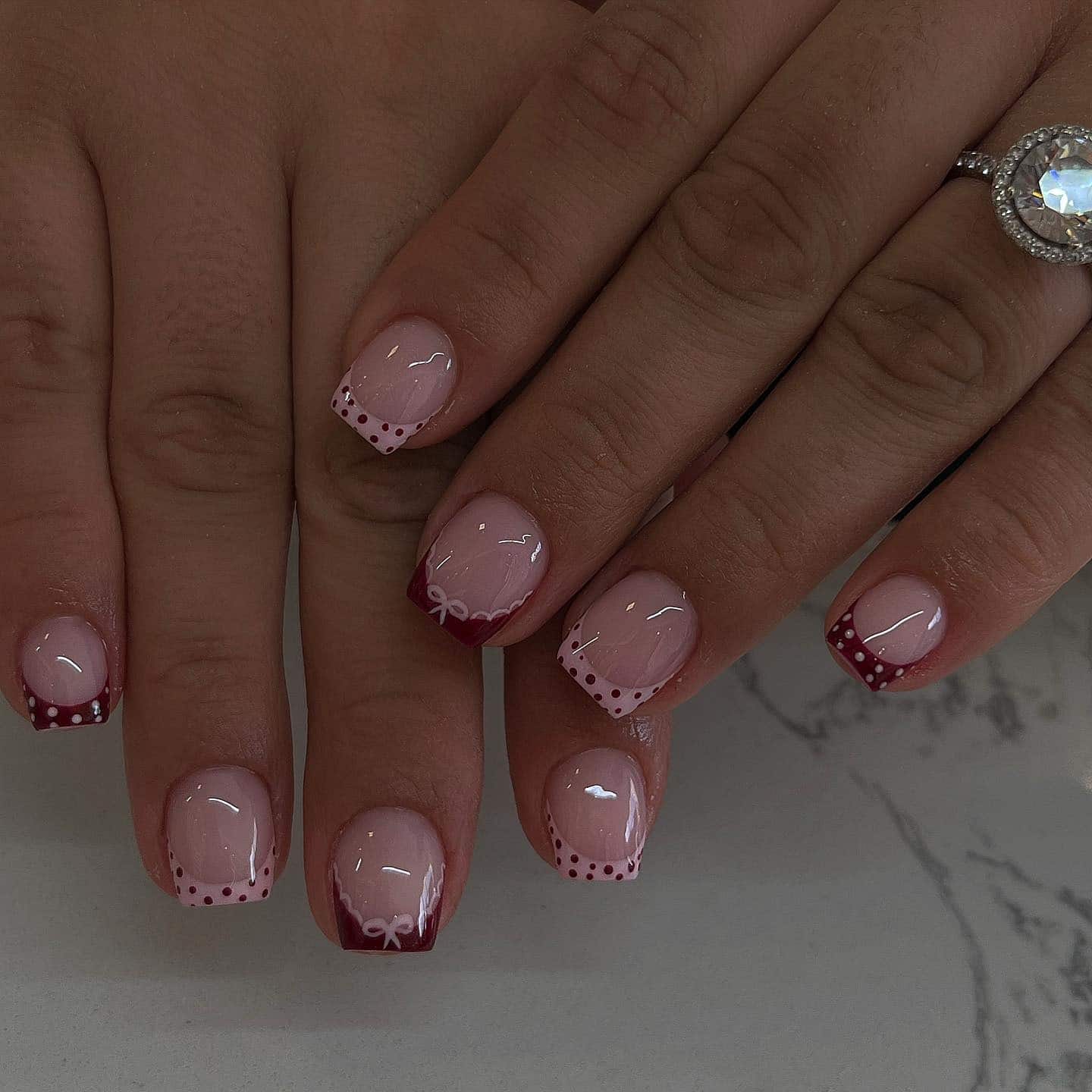 18. Polka Dot Ribbon French - red and pink nail ideas