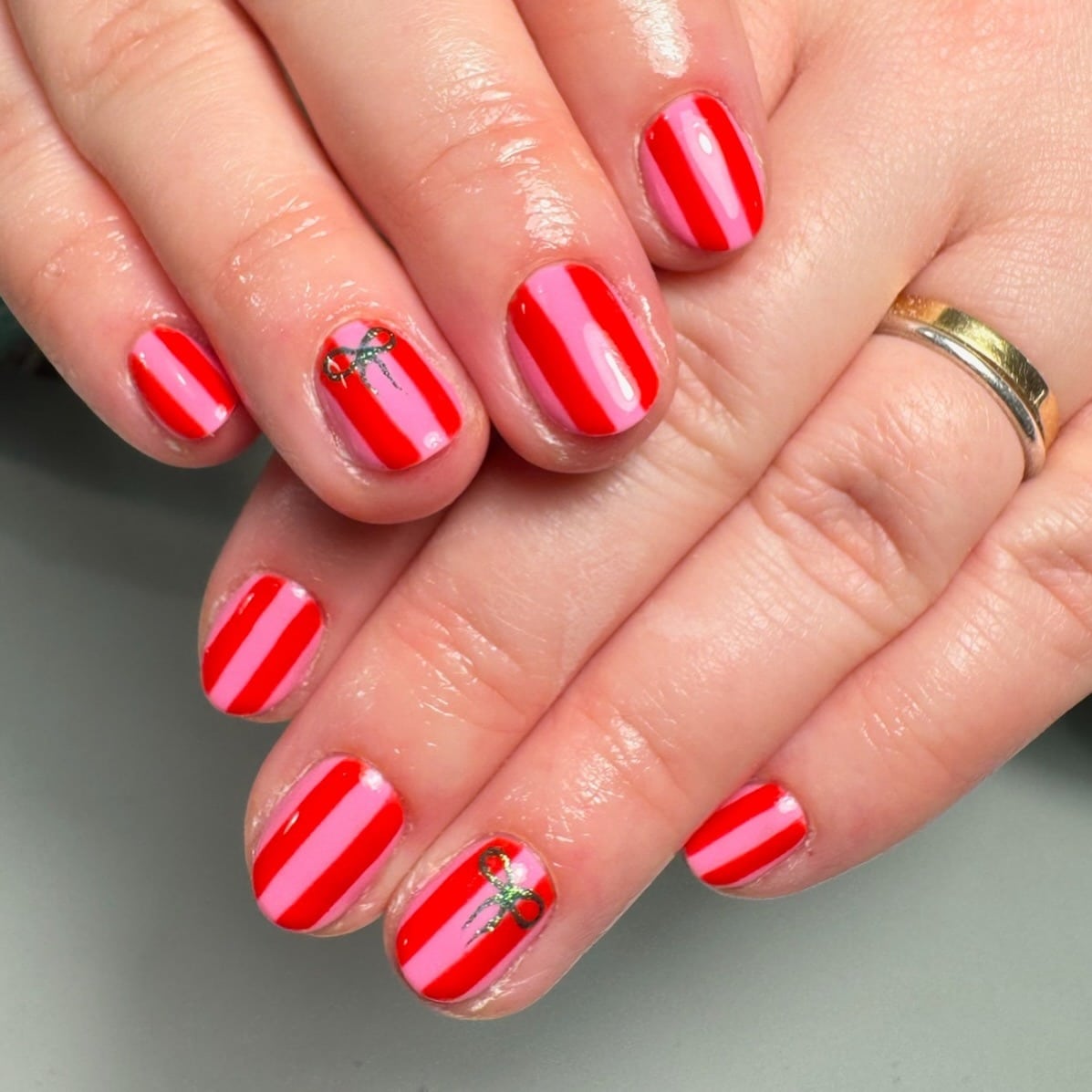 22. Candy Cane Charm - red and pink nail ideas