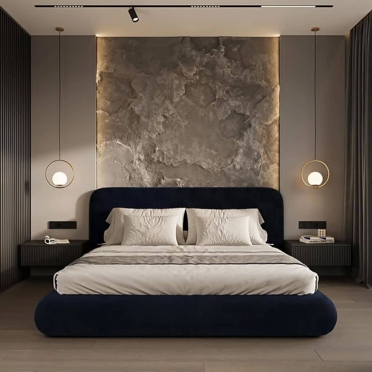 4. Sculpted Minimal Luxe in Stone Gray - bedroom ideas for women